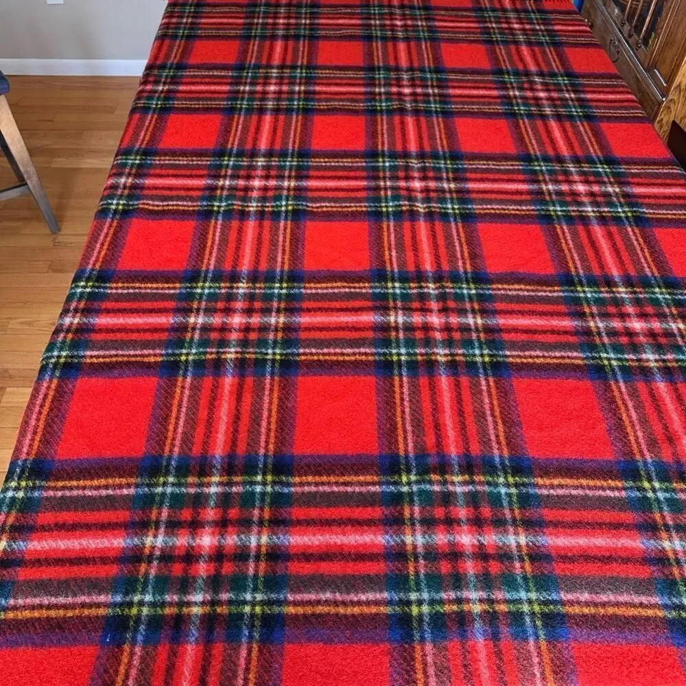 Connemara Foxford Ireland 100% Pure Wool Rug Blanket Red Royal Stewart Plaid Fri